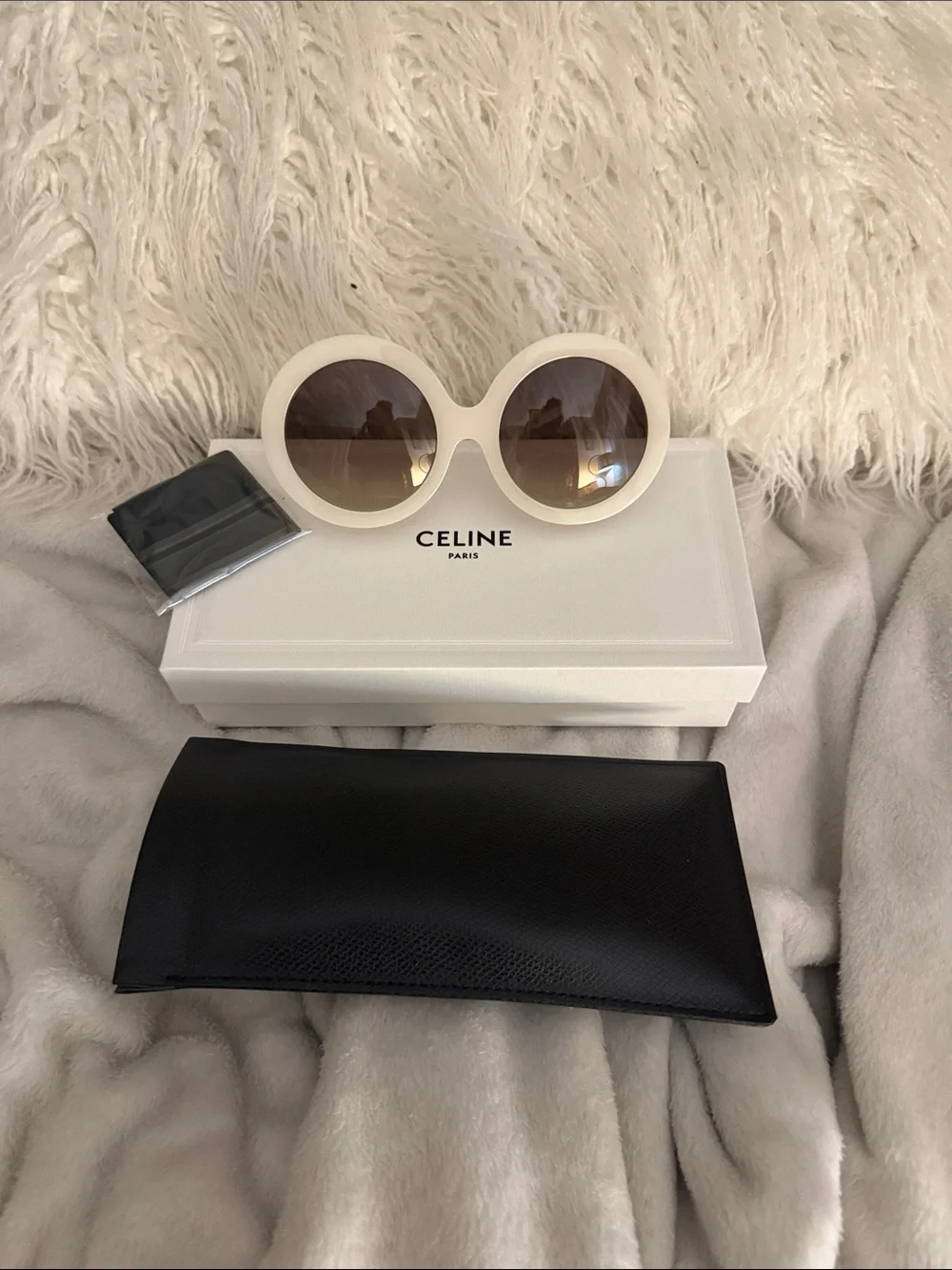 Celine White Round Sunglasses with Brown Gradient Lenses